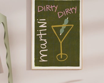 APÉRO #11 // dirty dirty martini, ÉDITION LIMITÉE 12x16, 18x24, affiche esthétique, bar art, affiche colorée, affiche drôle, vert, 90s