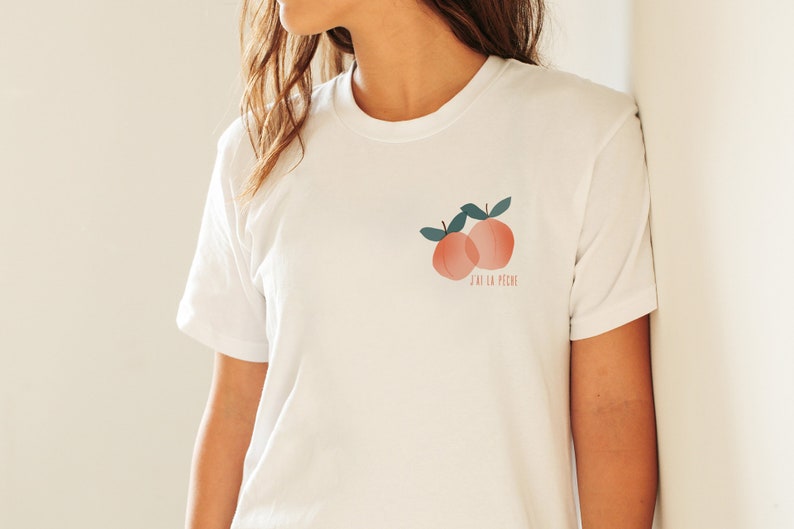 HAVE THE PEACH // tshirt, Short-Sleeve Unisex T-Shirt, white, abstract art, geometrie art, pastel colors, drawing, fruit image 5