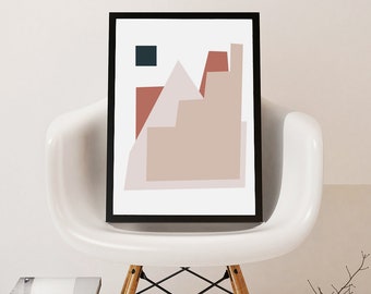 ABSTRACT CITY ART //  Mid Century Poster, 8x10, 12x16, 18x24, minimalist art print, Pastel colors, abstract, art