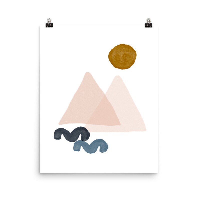 18x24 circle pink Pastel colors minimalist art print MOUNTAINS AND SUN Mid Century Poster 10x10 8x10 abstract art