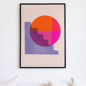 Happiness elevate // Mid Century Poster, 8x10, 10x10, 18x24, minimalist art print, abstract, art, circle, drawing