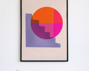 Bonheur élevé // Mid Century affiches, 8X10, 12X12, 18X24, art minimalist, abstrait, cercles, dessin