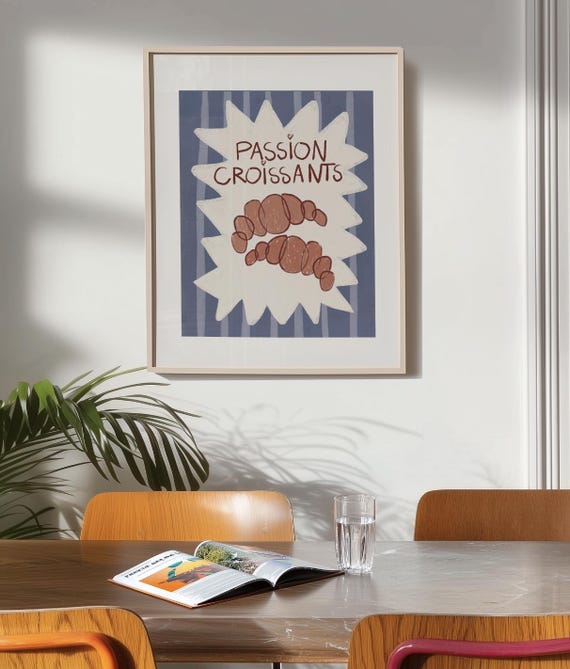 Passion Croissants Print | French Bakery Wall Art | Kitchen Poster | Croissant Illustration | Parisian Café Decor