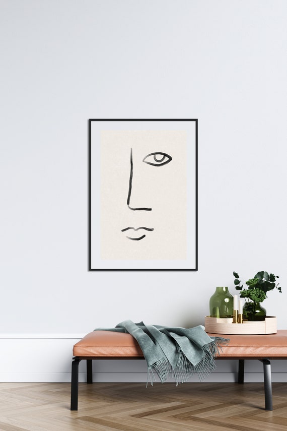 FACE LINES // Mid Century Poster, 8x10, 10x10, 18x24, minimalist art print, boho decor, abstract, art, face art, lineart, beige print, black