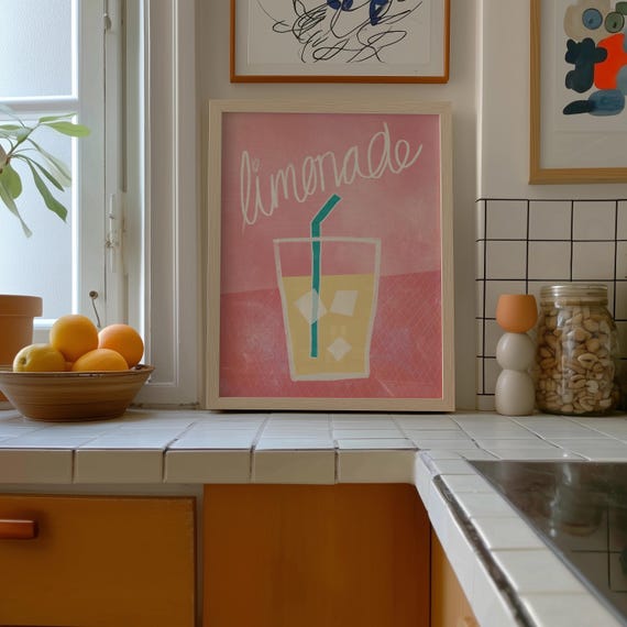 Limonade Wall Art Print – Pink Summer Kitchen Poster – Minimalist Drink Illustration – Modern Bar Cart Decor – Lemonade Lover Gift