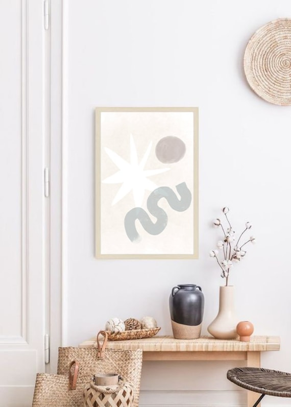 MID CENTURY SKY //  Mid Century Poster, 8x10, 10x10, 18x24, minimalist art print, Pastel colors, abstract, lineart, beige, boho decor