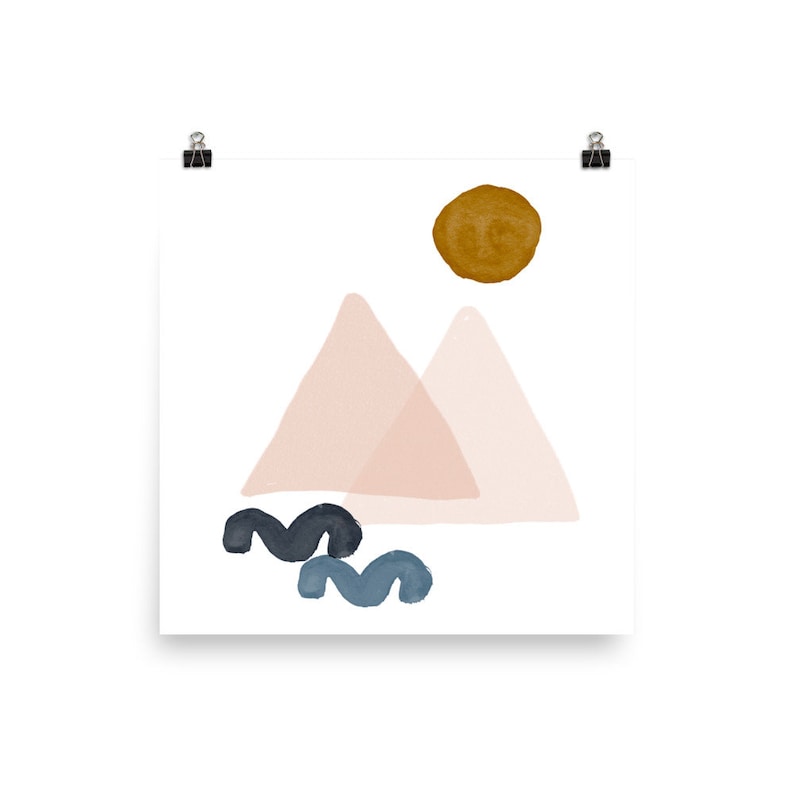 18x24 circle pink Pastel colors minimalist art print MOUNTAINS AND SUN Mid Century Poster 10x10 8x10 abstract art