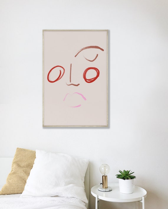 FACE //  abstract poster, 8x10, 16x20, 18x24, minimalist print, Pastel colors, abstract, artline, boho decor, pampa style art, mid century