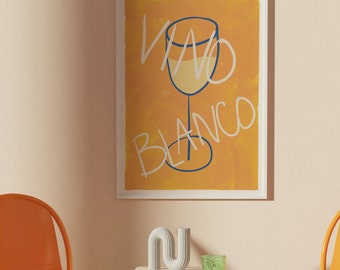 APERO #04 // vino blanco, LIMITED EDITION 12x16, 18x24, affiche esthétique, bar art, affiche colorée, affiche drôle, jaune, 90s vibe, apéro