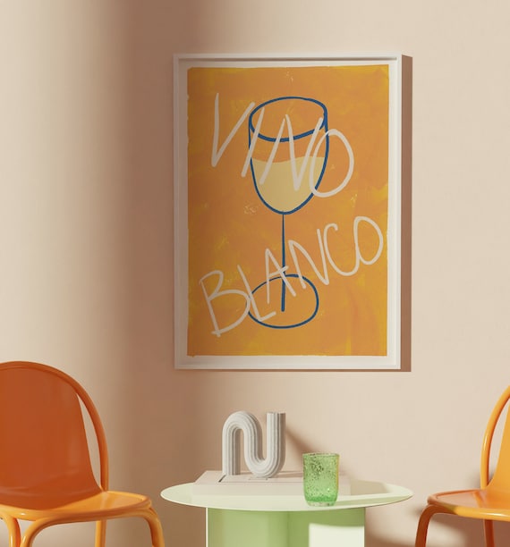 APERO #04 // vino blanco, LIMITED EDITION 12x16, 18x24, aesthetic poster, bar cart art, colorful poster, funny poster, yellow, 90s style