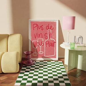 APÉRO #01 // French poster: more wine (plus de vin svp), 12x16, 18x24, aesthetic poster, bar art, colorful poster, funny poster, pink, 90s
