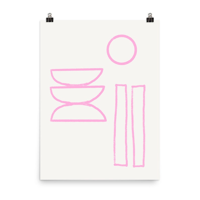 TRIADE // Mid Century Poster, 8x10, 12x16, 18x24, minimalist art print, Pastel colors, abstract, art, circle, pink image 2