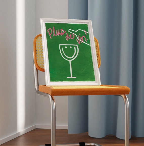 APERO #08 // plus de vin poster, LIMITED EDITION 12x16, 18x24, aesthetic poster, colorful poster, funny poster, green, kitchen, bar cart art