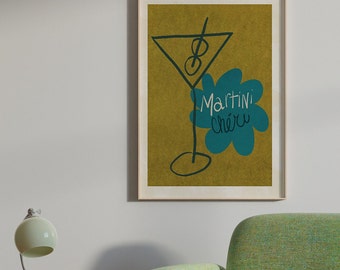 APÉRO #02 // affiche Martini Chéri, ÉDITION LIMITÉE, 12x16, 18x24, affiche esthétique, bar art, affiche colorée, affiche drôle, vert, 90s