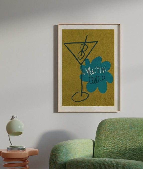 APERO #02 // Martini Chéri, LIMITED EDITION 12x16, 18x24, aesthetic poster, bar cart art, colorful poster, funny poster, green, 1990 poster