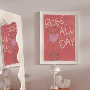 APERO #05 // rosé all day, LIMITED EDITION 12x16, 18x24, aesthetic poster, bar cart art, colorful poster, funny poster, pink, 1990 style
