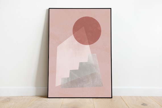 CLIMBING //  Mid Century Poster, 8x10, 16x20, 18x24, minimalist art print, Pastel colors, abstract, art, pink