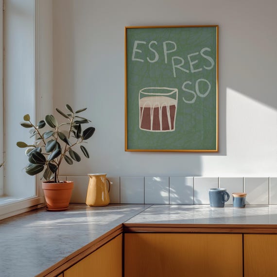 Espresso Wall Art Print – Minimalist Coffee Poster – Modern Kitchen Decor – Scandinavian Café Art – Coffee Lover Gift