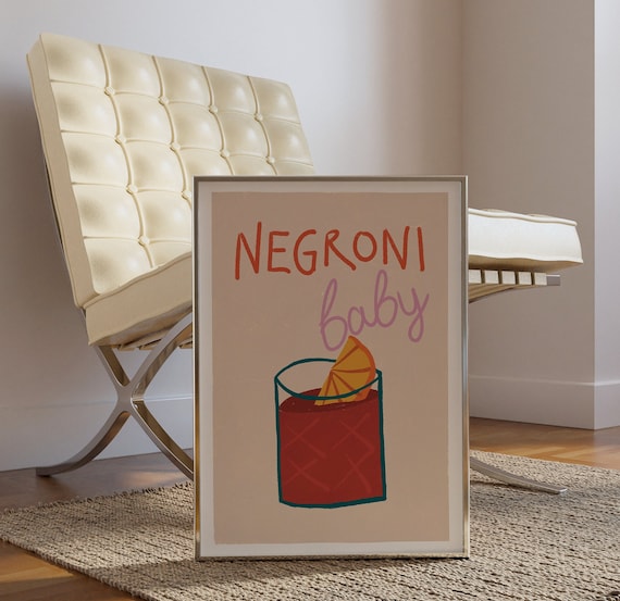 APERO #12 // negroni poster, LIMITED EDITION 12x16, 18x24, aesthetic poster, bar cart art, colorful poster, funny poster, orange, 1990 style