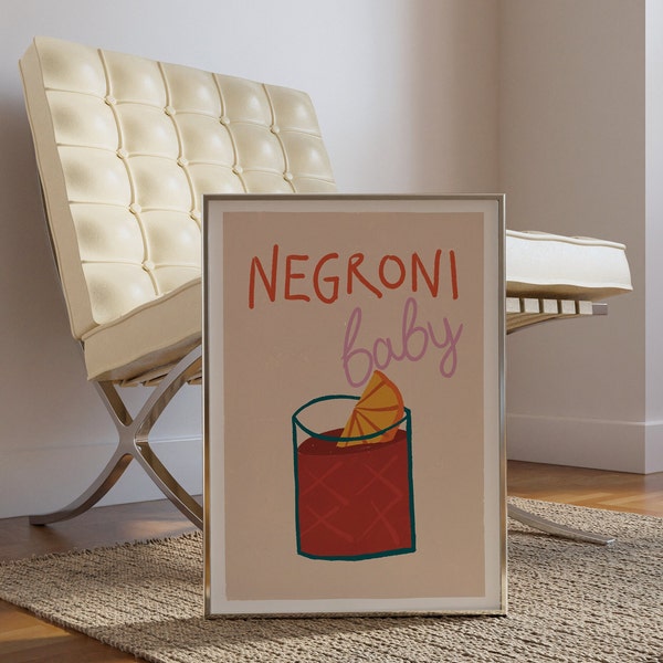 APERO #12 // negroni poster, LIMITED EDITION 12x16, 18x24, aesthetic poster, bar cart art, colorful poster, funny poster, orange, 1990 style