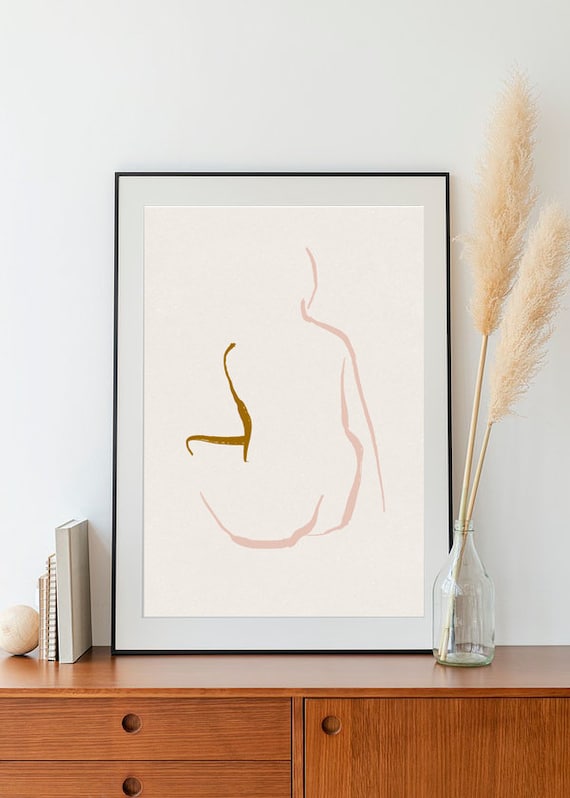 MID CENTURY back //  Mid Century Poster, 8x10, 10x10, 18x24, minimalist art print, Pastel colors, abstract, art, line art, body art, pink