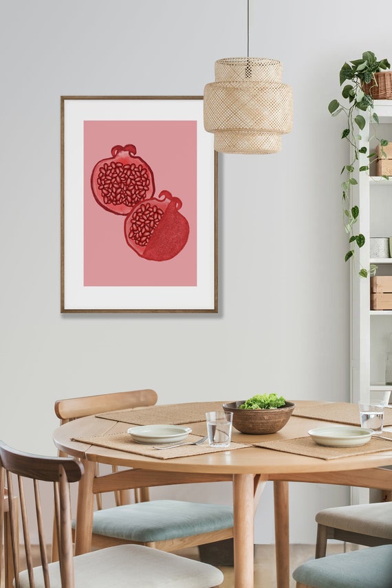 POMEGRANATE // Abstract Poster, 8x10, 10x10, 18x24, minimalist art print, Pastel colors, boho, vintage, pink, red