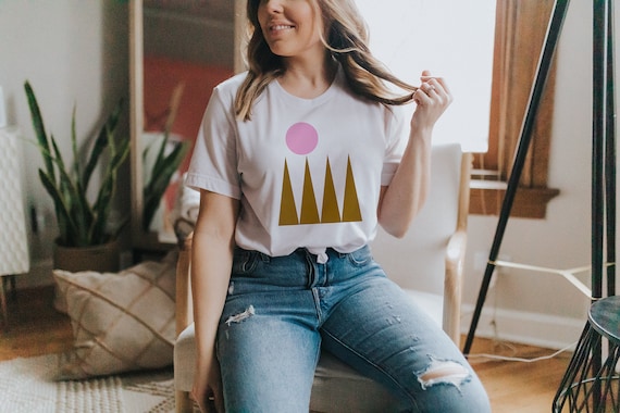 MOUNTAIN TSHIRT // Short-Sleeve Unisex T-Shirt, white, abstract art, geometrie art, pastel colors, drawing, boho, vintage