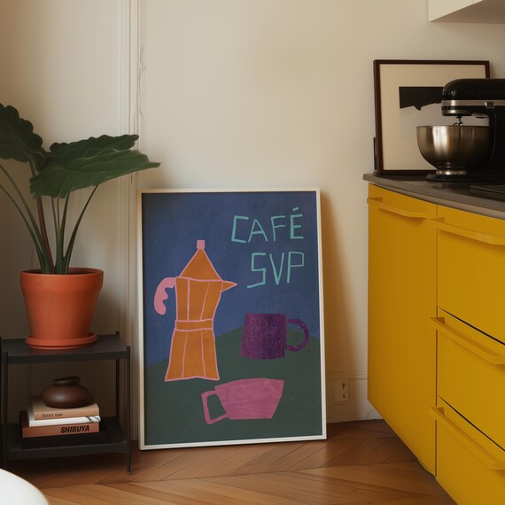 CAFÉ SVP Wall Art Print – Minimalist Coffee Poster – Modern Kitchen Decor – Scandinavian Café Art – Coffee Lover Gift