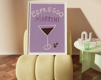 APERO #06 // espresso martini, LIMITED EDITION 12x16, 18x24, affiche esthétique, bar art, affiche colorée, affiche drôle, violet, 90s style