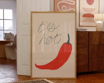 T'ES HOT // Affiche abstraite, 8x10, 12x16, 18x24, imprimé d'art minimaliste, affiche de piment, vintage, rouge et vert