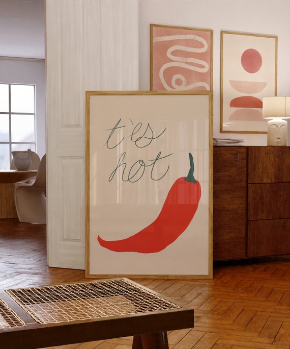 T'ES HOT // Abstract Poster, 8x10, 12x16, 18x24, minimalist art print, hot pepper poster, funny quote, red and green