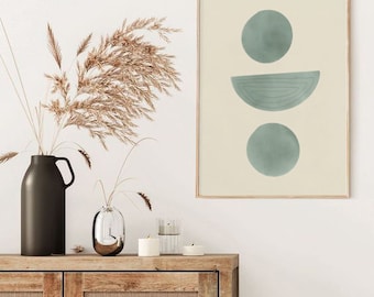 MID CENTURY art //  Mid Century Poster, 8x10, 10x10, 18x24, minimalist art print, Pastel colors, abstract, art, circle, green