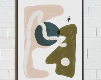 ABSTRACT ART //  Mid Century Poster, 8x10, 10x10, 18x24, minimalist art print, Pastel colors, abstract, art