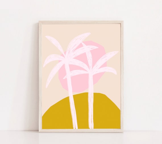 PALMS TREE //  Mid Century Poster, 8x10, 10x10, 18x24, minimalist art print, Pastel colors, abstract, art