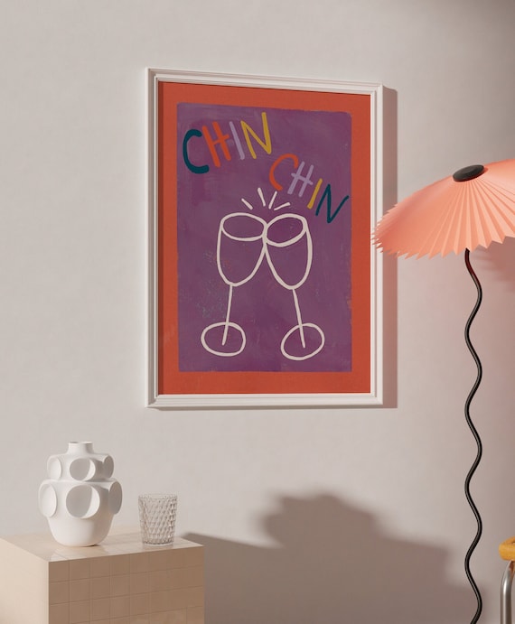 APERO #03 // chin chin, LIMITED EDITION 12x16, 18x24, aesthetic poster, bar cart art, colorful poster, funny poster, pink, 1990 poster