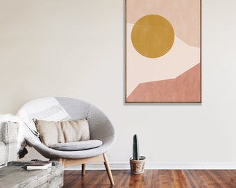 SUNRISE //  Mid Century Poster, 8x10, 16x20, 18x24, minimalist art print, Pastel colors, abstract, art, pink