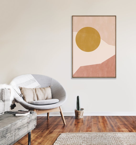 SUNRISE //  Mid Century Poster, 8x10, 16x20, 18x24, minimalist art print, Pastel colors, abstract, art, pink