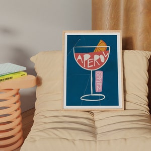 APERO #13 // aperol spritz, EDICIÓN LIMITADA 12x16, 18x24, cartel estético, arte de carrito de bar, cartel colorido, cartel divertido, rosa, azul, años 90
