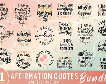 Affirmation Quotes SVG Bundle, Instant Download, Sublimation, PNG Bundle