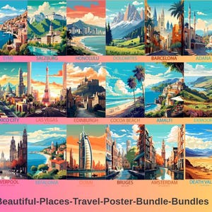 Travel Wall Art Collection Printable Posters of Iconic Cities - Vintage Travel Prints for Home Decor - Wanderlust Gallery Set Comercial USE