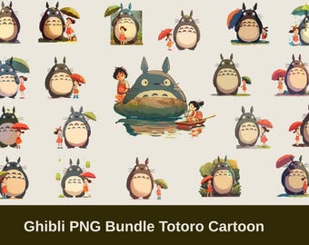 20 Anime Illustration, PNG Bundle Designs, Kawaii Clipart, Ghibli Clipart, Totoro Instant Download, Commercial Use, Digital Download