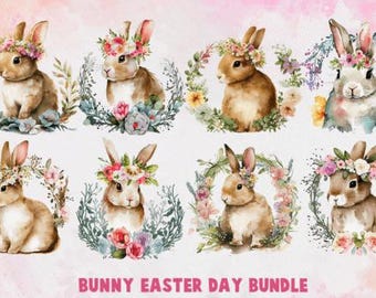 Paquete de imágenes prediseñadas PNG de conejito de Pascua Imágenes prediseñadas de Pascua Gráficos PNG de Pascua Descarga instantánea Sublimación de conejito, fondo transparente Uso comercial
