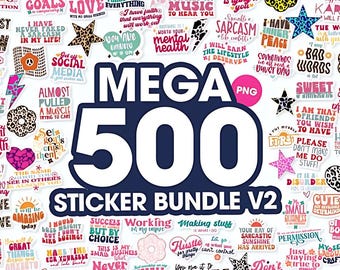 Mega PNG Sticker Bundle, Sticker Bundle, Motivazionali, Ispiratori, Sublimabili
