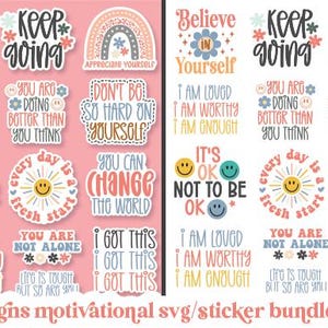 Citazioni motivazionali Boho Png Svg, Bundle, citazioni ispiratrici, adesivi stampabili, affermazioni positive, amore per se stessi svg, salute mentale svg