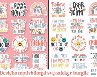 Citazioni motivazionali Boho Png Svg, Bundle, citazioni ispiratrici, adesivi stampabili, affermazioni positive, amore per se stessi svg, salute mentale svg