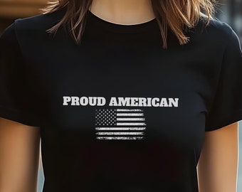 Stolt amerikansk patriotisk t-shirt, USA-flagga, unisex grafisk t-shirt, Americana-kläder, patriotisk gåva