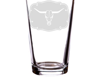 Longhorn Etched Pint Glass