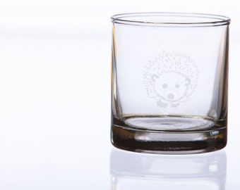 Hedgehog Etched Whiskey Tumbler Glass