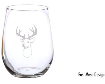 Widow Maker Deer Head Etched Wine Glass