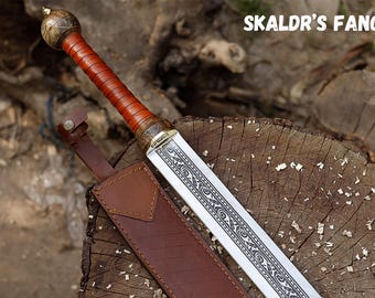 Epic Fantasy Longsword | Engraved Carbon Steel Sword with Titanium Coating for Cosplay & LARP